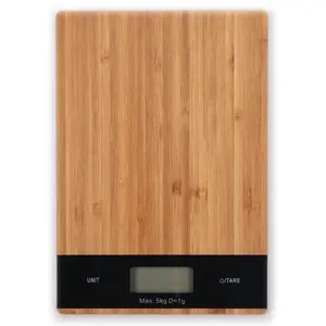 Balança de peso de cozinha 5kg, digital, compacta, vintage, retangular, melhor venda, balança de madeira de bambu