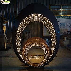 कला शहरी परिदृश्य आउटडोर बगीचे अमूर्त स्टेनलेस स्टील आधुनिक लूप की अंगूठी मूर्ति - Product Image 2