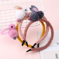 À la main dessin animé Animal bandeau En Peluche lapin mignon couvre-chef unique Filles pompon bandeau cheveux accessoires