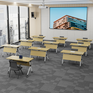 Table de réunion pliable en bois pour bureau, salle de réunion, étude, formation, avec chaise intégrée, fabriquée en Chine - Product Image 1