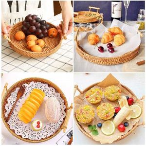 <span class=keywords><strong>Panier</strong></span> décoratif miniature en rotin, plateau en bambou tressé avec filet, extra large, rond, 20 pouces, rangement en rotin sous le lit, poignées en bois - Product Image 3