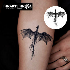 INKARTLINK Pegatina de tatuaje de dragón oscuro, diseño mítico de dragón volador, semipermanente de 15 días, arte corporal para brazo y espalda, venta al por mayor - Product Image 2