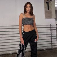 Haut extensibles à paillettes pour femmes,, nouveau modèle de discothèque, vêtements décontractés, Sexy, petits carrés, ample, droit