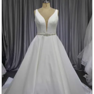 Простые атласные платья с бисером пояса свадебное платье недорогое свадебное платье для женщин