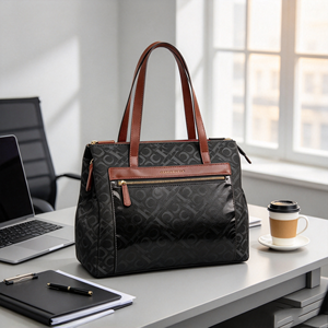 Printed Women <b>Tote</b> Handbag Contrast Faux Leather Top Handle Front <b>Zipper</b> Pocket Large Capacity Office Shoulder <b>Bag</b> - Product Image 3