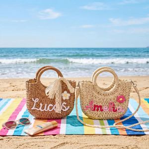 Personalized Customizable Handwoven Straw Tote <b>Bag</b>, Custom Name Straw Beach <b>Basket</b> <b>Bag</b> for Summer Vacation - Product Image 1