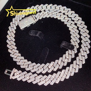 Guangzhou Shining Shiny <strong>Guarantee</strong> 13mm 2 Row VVS Moissanite Cuban <strong>Chain</strong> 925 Sterling Silver Gold Plated Hip Hop Cuban Link <strong>Chain</strong> - Product Image 1