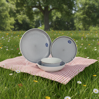 Service de table en grès gris de qualité supérieure |   Vaisselle de luxe, assiettes et bols à glaçure réactive |   Four à micro-ondes écologique et compatible avec les fours à micro-ondes