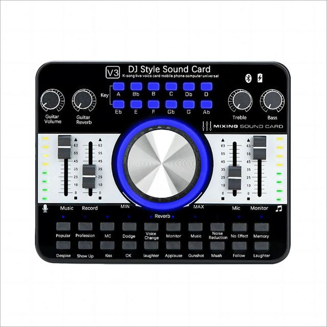 Audio PC USB Studio Recorder Music Sound Card K300 Live Audio Mixer Interface Sound Board with Multiple DJ Effects for Streaming