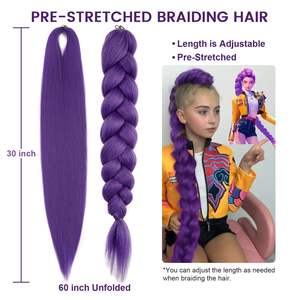 Perruque tressée synthétique de 26 pouces, fibre à basse température, couleur violette, pour toutes les formes de visage - Product Image 5