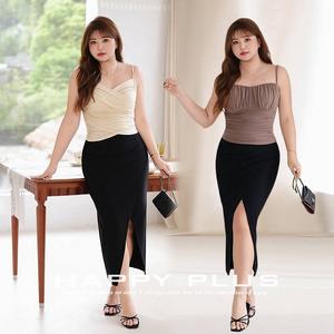 Falda Midi Ajustada Negra Kendall Jeans con Abertura, Cintura Natural, Microelasticidad, Color Sólido, Poliéster, Falda para Mujer N9246 - Product Image 2