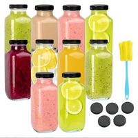 Bouteilles d'eau vintage vides, bouteilles à boire en verre, 16 oz, carrées, 500 ml, avec couvercles pour le kombucha, le thé