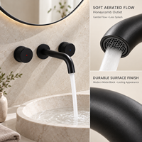 Robinet de lavabo mural noir mat à deux poignées moletées, bec encastré, mitigeur pour lavabo sur colonne, avec cartouche céramique 5