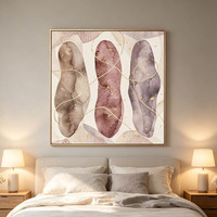 Peinture à l'aquarelle abstraite, feuille d'or, motif géométrique, toile encadrée, faite à la main, grande décoration murale moderne pour salon
