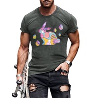 T-shirt pour homme à manches courtes, coupe ample, imprimé numérique motif lapin de Pâques, 100% coton, jersey respirant, design 2024