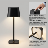 Lampe de chevet LED rechargeable moderne avec capteur tactile, lampe de bureau en métal à intensité variable pour restaurant, lampe de table sans fil