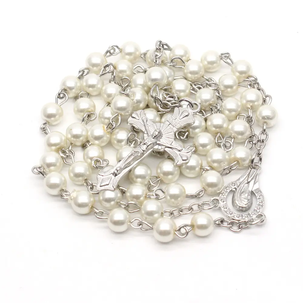 <span class=keywords><strong>Chapelet</strong></span> pastoral de perles en verre, blanches, 6mm, perles pour cadeau de mariage, livraison gratuite