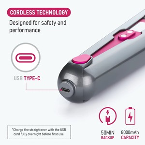 Lisseur et boucleur de cheveux sans fil 2 en 1 en aluminium, batterie USB 9600 mAh, garantie 1 an, léger, portable, pour usage domestique et hôtelier - Product Image 2