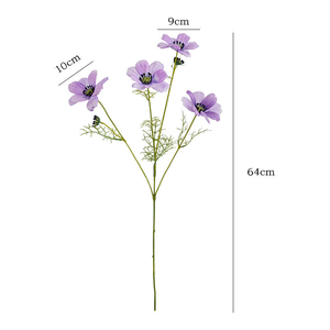 <span class=keywords><strong>Fleurs</strong></span> <span class=keywords><strong>artificielles</strong></span> Cosmos violettes de 64 cm, 4 têtes, toucher réel, fausse branche de fleur de Gesang pour la décoration de la maison, des mariages et des vases - Product Image 5