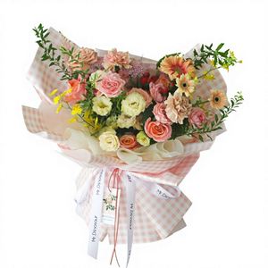 Papier plastique PVC enduit imperméable, motif à carreaux, pour bouquets de fleurs DIY, décoration de mariage, Noël, Saint-Valentin - Product Image 1