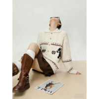 Cardigan en cachemire torsadé beige Fairland sur mesure, tricoté, boutonné, décontracté, avec veste intégrée pour l'hiver