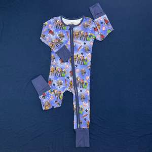 RTS 맞춤형 다양한 프린트 유기농 95% 대나무 5% 스판덱스 아기 및 유아용 지퍼 잠옷 옷 - Product Image 4