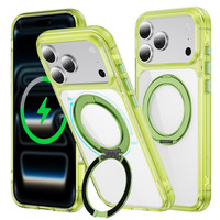 360 °   Coque de téléphone magnétique rotative avec anneau pour iPhone 18 17 16 15 Pro Max, transparente verte, anti-jaunissement, antichoc, protection intégrale