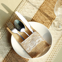 Pochettes à couverts en toile de jute vintage naturelle pour couteaux, fourchettes, serviettes de table pour mariage, Thanksgiving, remise de diplôme
