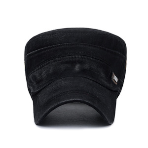 Washed Distressed Men's Cotton <b>Flat</b> Cap Breathable Sunshade Outdoor <b>Hat</b> Black - Product Image 1