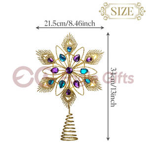 ชุดนกยูงสุดหรูแบบพิเศษเครื่องประดับต้นคริสต์มาสและท็อปเปอร์โลหะแวววาวท็อปเปอร์ต้นคริสต์มาสพร้อมไฟ LED - Product Image 2