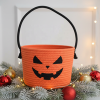 Panier de rangement portable en forme de citrouille d'Halloween, corde de coton écologique, réutilisable, décorations de fête intérieure/extérieure pour