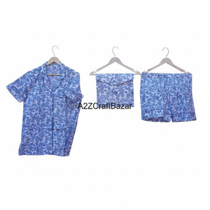 Ensemble de pyjama court pour femmes, 100 % coton pur, romantique, imprimé floral indien, manches courtes, imprimé tigre, vêtements courts parfaits - Product Image 1