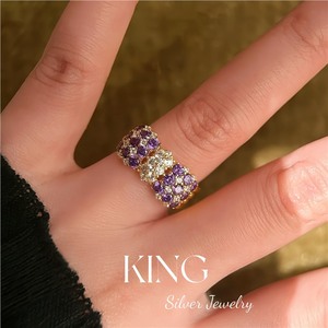 Anillo de Plata de Ley S925 con Baño de Oro y Diseño de Lazo, con Incrustaciones de Circonitas, para Uso Diario, Modelo Purple Charm - Product Image 5