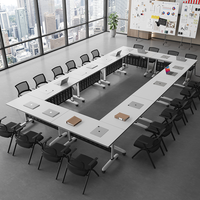 Table de bureau pliante moderne et durable avec cadre en bois, minimaliste et mobile, avec roulettes