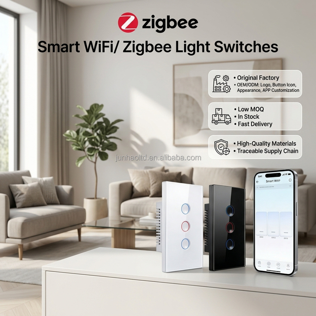 Factory Produce Zigbee Wifi Smart Switch 2 Way 100v-240V US AU Remote Control Wireless Home Concave groove Button 1/2/3/4 Gang
