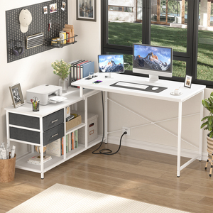 Escritorio Moderno en Forma de L para Computadora con Cajones y Estantes de Almacenamiento, Mesa Larga de Esquina para Oficina en Casa, Estudio y Escritura - Product Image 2