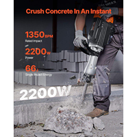 Marteau-piqueur électrique robuste 2200W, 1350 BPM, briseur de béton, 6 burins avec coffret de rangement, perceuse de démolition