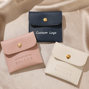 Custom logo Portable PU Leather Snap Button Jewelry Bag Earrings <b>Ring</b> Bracelet <b>Storage</b> Gifts Packaging Jewellery Pouch - Product Image 4