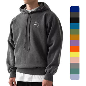 Parches de bordado con logotipo personalizado OEM con capucha French Terry ropa informal Color sólido Vintage gris Boxy Drop Shoulder Hoodie - Product Image 1