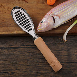 Double-Sided Stainless Steel Fish Scale Remover With Wood Handle Heavy Duty Commercial Fish Scaler Tool - Product Image 3
