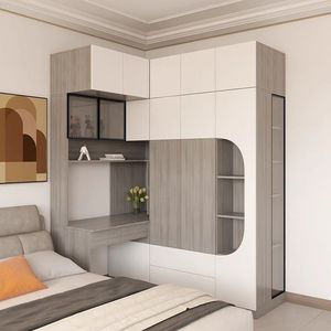 Armoire en L détachable et peu encombrante avec bureau intégré, finition bois blanc bicolore, mobilier <span class=keywords><strong>de</strong></span> chambre léger et durable - Product Image 2
