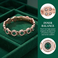 Bracelet magnétique en cuivre rouge pur à 99,9 % vert émeraude, double rangée avec style tennis CZ pour femmes, bijoux énergétiques et bien-être