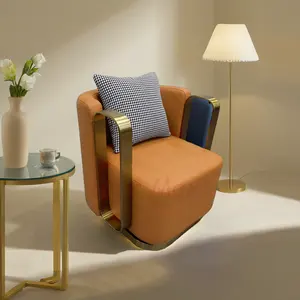 热销现代豪华旋转休闲沙发椅高品质PU皮革天鹅绒客厅餐厅单人沙发