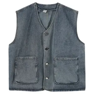 Custom streetwear denim sleeveless vest jean vest jacket for men denim vest