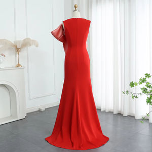 Jancember SF121 Robe de soirée sirène sans manches rouge modeste avec nœud - Product Image 2