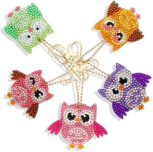 5 Cái DIY Handmade Full Diamond Tranh Trang Trí Phụ Kiện Owl Crafts Keychain