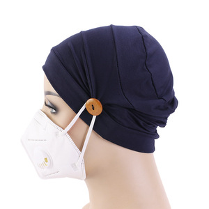 Venta al por mayor nuevo diseño mujeres botón turbante capó de pelo <span class=keywords><strong>quimioterapia</strong></span> sombrero hebilla cabeza cubierta puede agregar pieza facial - Product Image 2