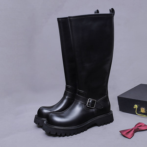 High-top long <b>boots</b> for men in autumn and winter, made of durable cowhide with leather fasteners and zippers for heightening - Product Image 6