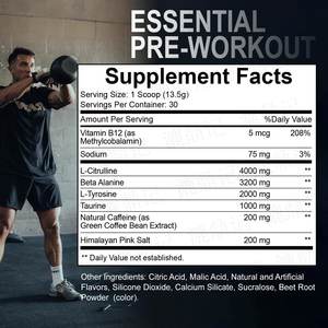 Suplemento Deportivo Esencial <span class=keywords><strong>Pre</strong></span>-Entrenamiento en Polvo Sabor Sandía Ácida <span class=keywords><strong>para</strong></span> Hombres y <span class=keywords><strong>Mujeres</strong></span> con Cafeína, L-Citrulina y L-Tirosina - Product Image 3