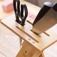 Support à couteaux pliable à un niveau en bois et bambou pour cuisine domestique, type sur pied, installation facile